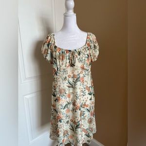 Floral Print Cap Sleeve Midi Dress
